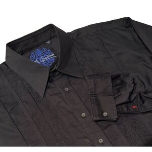 Robert Graham Men Shirt 3XL Black Embroidered L/S Cotton Button Flip Cuff